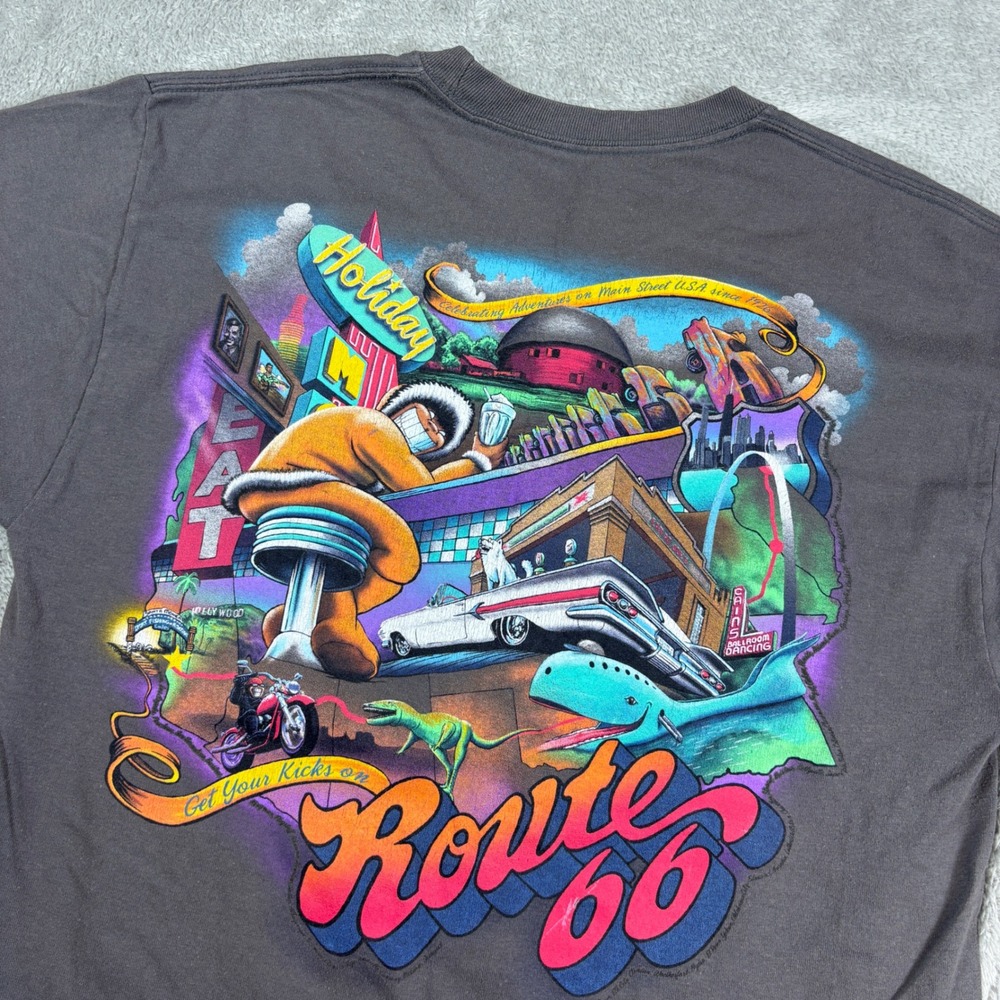 Hanes Shirt Mens M Eskimo Joe's Route 66 Graphic Charcoal Gray Short Sleeve‎ Tee